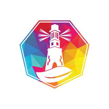 Yeşil deniz feneri logo şablonu tasarımı. Yaprak ve Deniz Feneri Logo Şablonu.