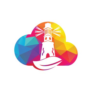 Yeşil deniz feneri şekilli konsept logo şablonu tasarımı. Yaprak ve Deniz Feneri Logo Şablonu.