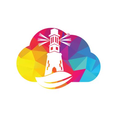 Yeşil deniz feneri şekilli konsept logo şablonu tasarımı. Yaprak ve Deniz Feneri Logo Şablonu.