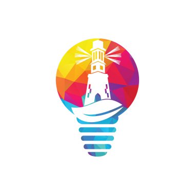 Green lighthouse bulb shape concept logo template design. Leaf and Lighthouse Logo Template. clipart