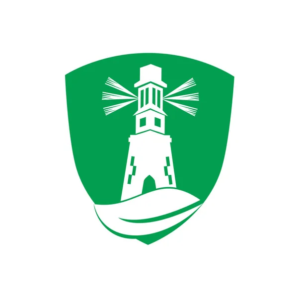 Концепція Дизайну Шаблону Логотипу Зеленого Маяка Шаблон Логотипу Листя Маяка — стоковий вектор