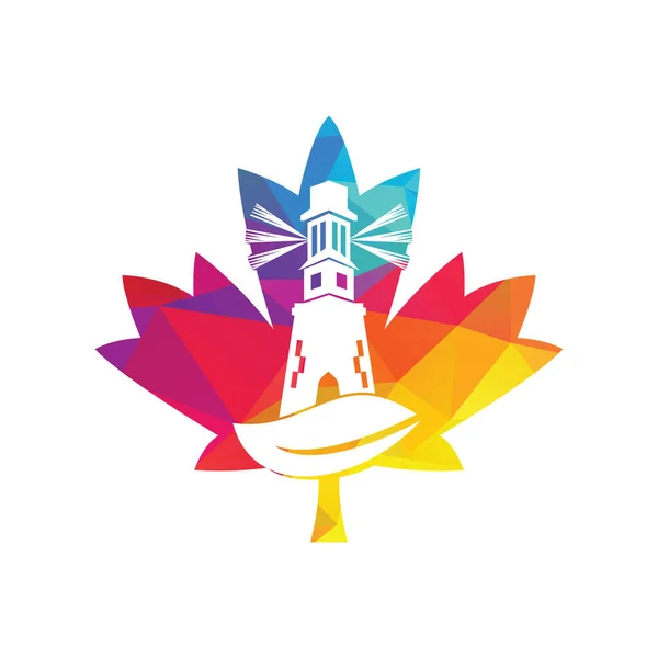 Groene Vuurtoren Logo Template Ontwerp Maple Leaf Lighthouse Logo Template — Stockvector