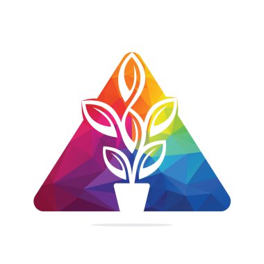 Üçgen çiçek saksısı ve saksı taşıyıcı tasarımı. Yeşil Ağaç Ot Logosu Tasarımı.