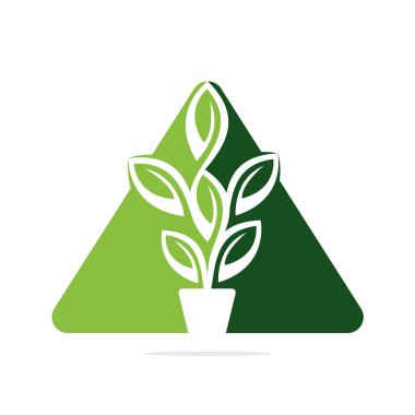 Üçgen çiçek saksısı ve saksı taşıyıcı tasarımı. Yeşil Ağaç Ot Logosu Tasarımı.