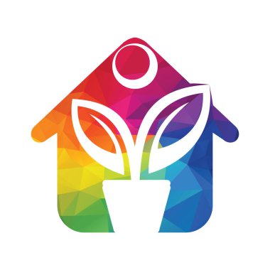 Çiçek saksısı ve bitki logosu. İnsan İç Büyüme Vektörü Logosu.