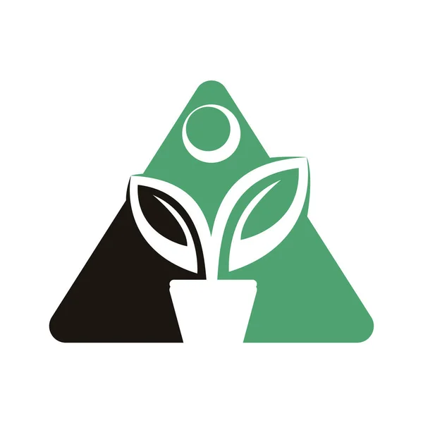Pot Fleurs Logo Plante Logo Vecteur Croissance Humaine — Image vectorielle