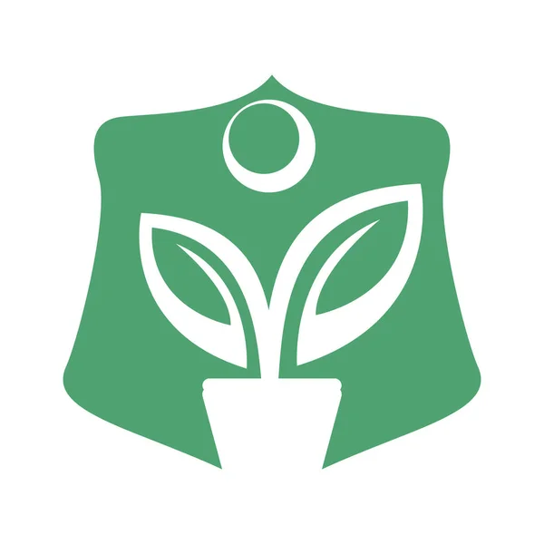 Logotipo Maceta Protección Vegetal Logo Del Vector Del Escudo Crecimiento — Vector de stock