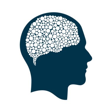 Kafasında baloncuklar olan beyin vektör çizimi. İnsan kafası ve kabarcıklar beyin vektör simgesi. Zihin konsepti.