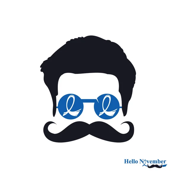 Hombre Con Gafas Azules Cinta Signo Conciencia Hola Noviembre Cancer — Archivo Imágenes Vectoriales