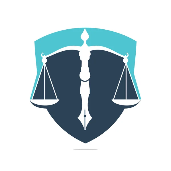 Wektor Logo Prawa Równowagą Sądową Symbolizującą Wymiar Sprawiedliwości Piórze Równowaga — Wektor stockowy
