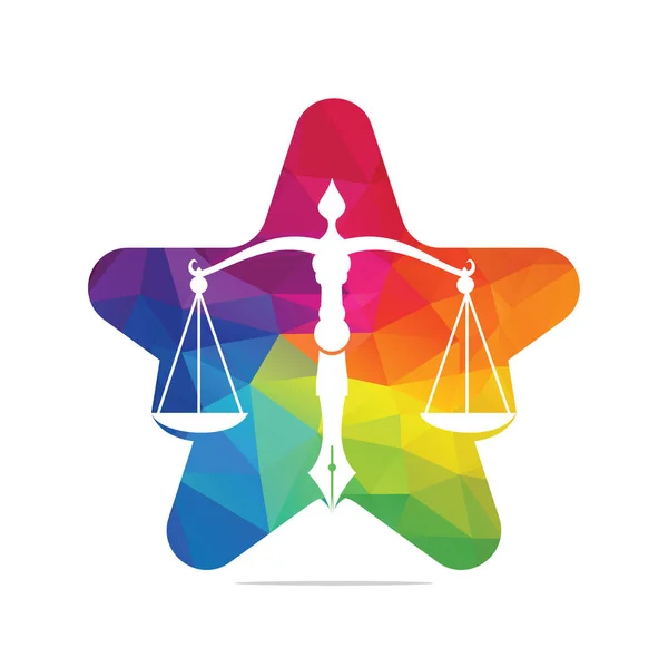 Star Law Logo Vector Com Equilíbrio Judicial Simbólico Escala Justiça —  Vetores de Stock