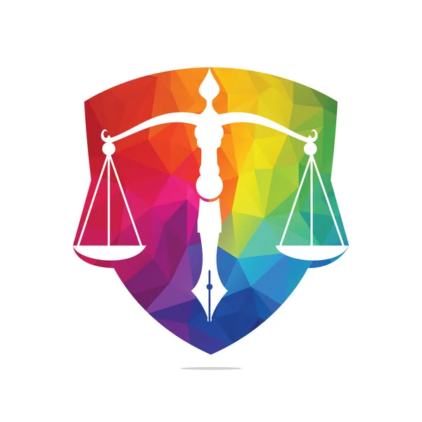 Yargı Dengesine Sahip Hukuk Logosu Vektörü Kalem Ucunda Adalet Ölçeğini — Stok Vektör