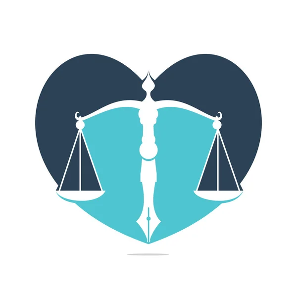 Логотип Love Law Вектор Судебным Балансом Символизирующий Масштаб Правосудия Перьевом — стоковый вектор