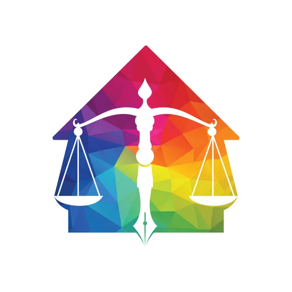 Logotipo Casa Derecho Vector Con Equilibrio Judicial Simbólico Escala Justicia — Vector de stock