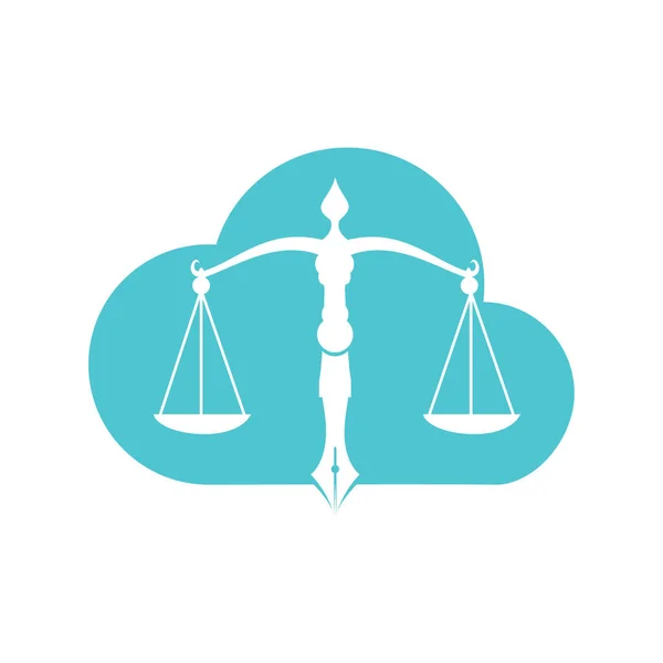Law Cloud Logo Vector Judicial Balance Symbolic Justice Scale Pen — Stock Vector
