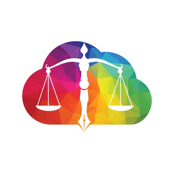 Vetor Logo Law Cloud Com Equilíbrio Judicial Simbólico Escala Justiça —  Vetores de Stock