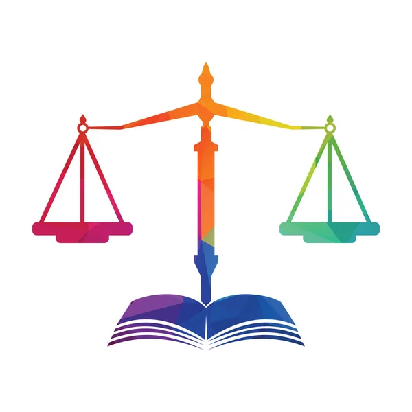 Projekt Logo Edukacji Prawniczej Waga Wektorowa Kombinacja Logo Otwartej Księgi — Wektor stockowy