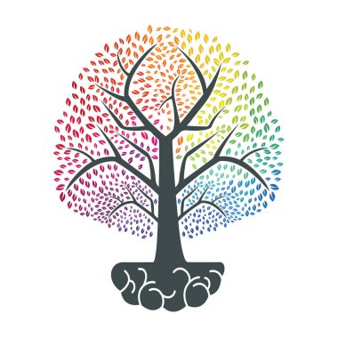 Ağaç Yetiştirme Logosu Tasarımı. Beyin Simgesinin İçinde Yüklü Ağaç Büyüyor.