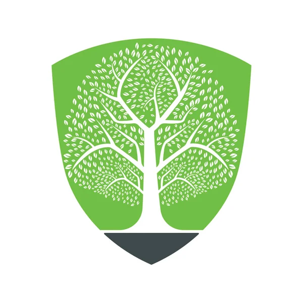 Heavy Green Tree Vector Template Design Shield Tree Vector Design — Stock Vector