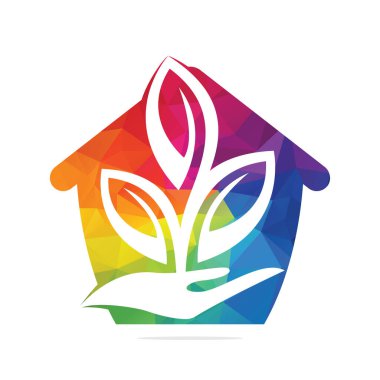 Elle Vektör Logosu Tasarımı. House Shape 'deki Doğal Ürünler. Kozmetik ve Spa logosu.