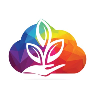 Elle Vektör Logosu Tasarımı. Bulut Şeklinde Doğal Ürünler. Kozmetik ve Spa logosu.