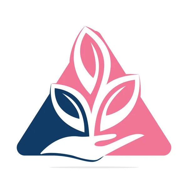 Elle Vektör Logosu Tasarımı. Üçgen Şeklinde Doğal Ürünler. Kozmetik ve Spa logosu.