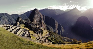 Panoramic View of Machu Picchu (Giant Picture) (Combined and Merged Images) (Peru) (Light Filter, Vintage) clipart