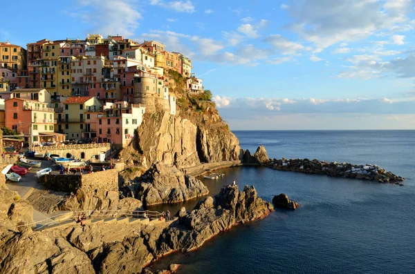 Vue Panoramique Panorama Coucher Soleil Manarola Cinque Terre Italie — Photo