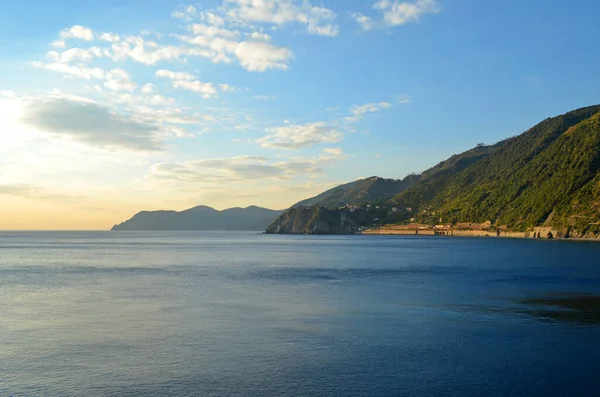 Vista Panoramica Panorama Del Tramonto Nel Mar Mediterraneo Vista Manarola — Foto Stock