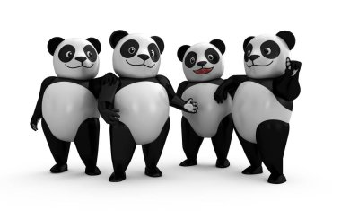 3d Panda Plastik Oyuncak (Oyuncak Sanatı) Multiple Poses (Grup) tarzında. Çizgi film 3d Karakter Tasarımı İllüstrasyonu. 