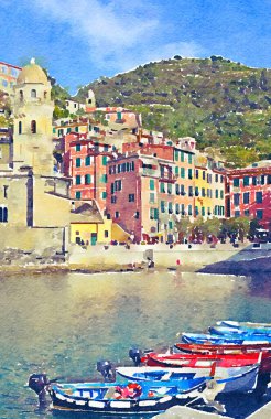 Vernazza, Cinque Terre 'de Sunny Day suluboya)