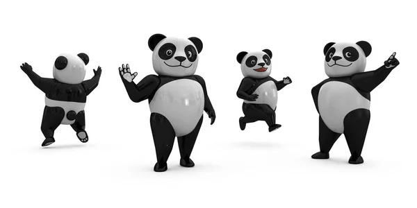 Panda Plastic Toy Toy Art Style Multiple Poses Grupo Dibujos — Foto de Stock