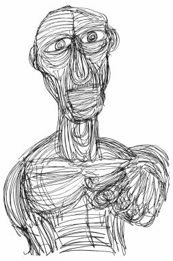 Desenli Eşsiz Tarzında Bir İfade Yüzünün (Yaşlı Adam) Mürekkep Çizimi (Sketch, Hatch Work). Sanatsal Manüel Resimler Vektöre Döndü. 