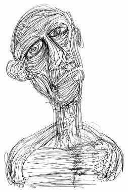 Desenli Eşsiz Tarzında Bir İfade Yüzünün (Yaşlı Adam) Mürekkep Çizimi (Sketch, Hatch Work). Sanatsal Manüel Resimler Vektöre Döndü. 