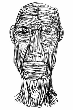 Desenli Eşsiz Tarzında Bir İfade Yüzünün (Yaşlı Adam) Mürekkep Çizimi (Sketch, Hatch Work). Sanatsal Manüel Resimler Vektöre Döndü. 