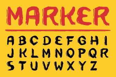 İşaretleyici Biçimli Yazı Tipi (Vektör Yazıtipi). El yapımı, el çizimi Çizilmiş Tipografi. 
