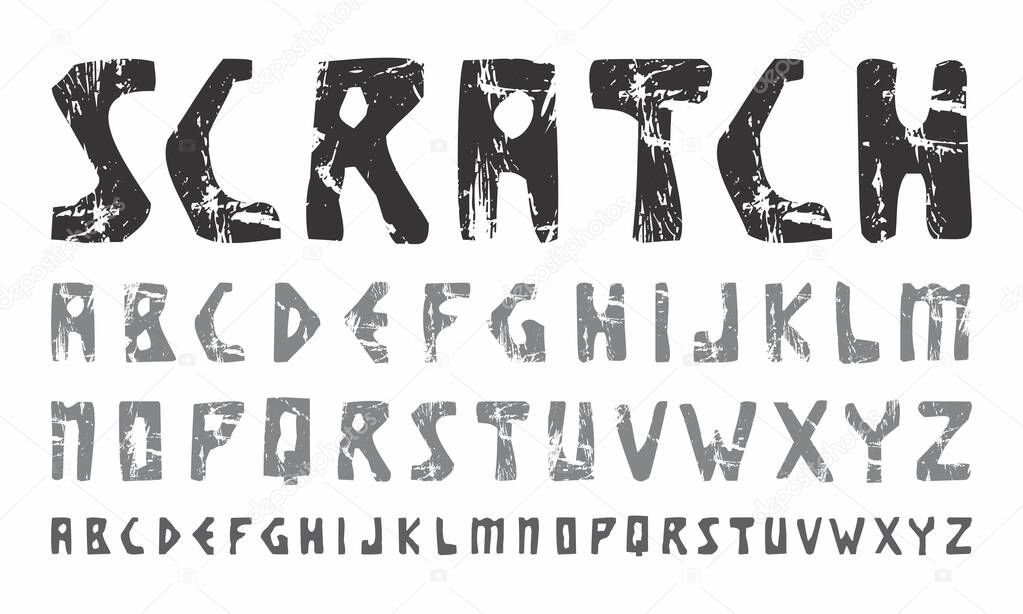 Scratched Paint Handcrafted Typeface (Vector Font). Organic Texture (Woodcut, Xylograph) Typography. 