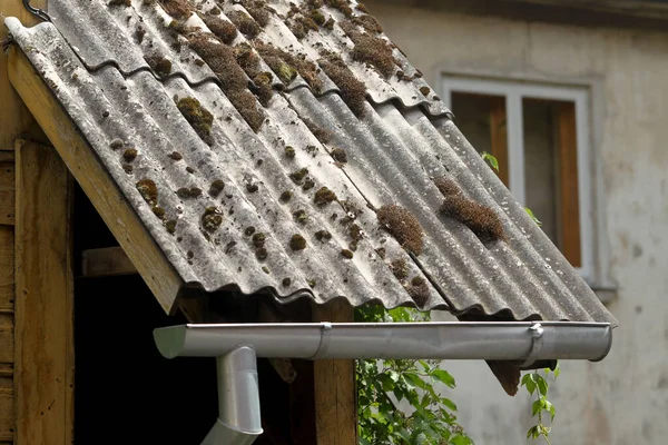 Ancien Toit Ardoise Recouvert Mousse Branches Sèches Lettonie — Photo