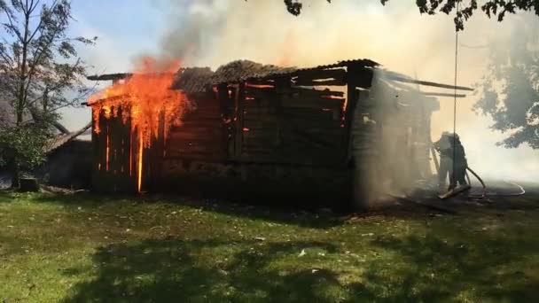 Fire Burning Farm Building Kedainiai District 2017 — Stock Video