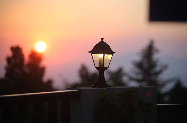 Starobylá Pouliční Lampa Ulici Při Západu Slunce Řecko Ostrov Kos — Stock fotografie