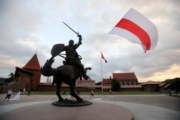 Solidarności Ludnością Białorusi Obok Zamku Kownie Pomnika Witisa Pomocą Latawca — Zdjęcie stockowe