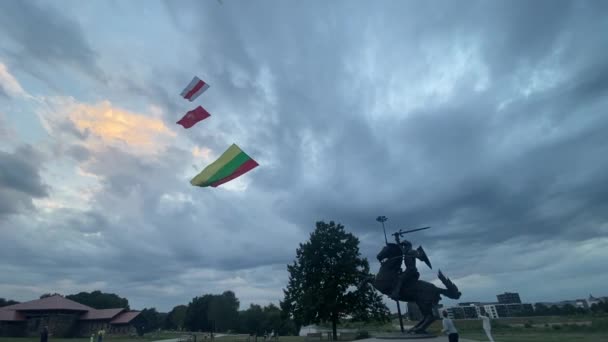 Solidarité Avec Peuple Biélorussie Côté Château Kaunas Monument Vytis Avec — Video