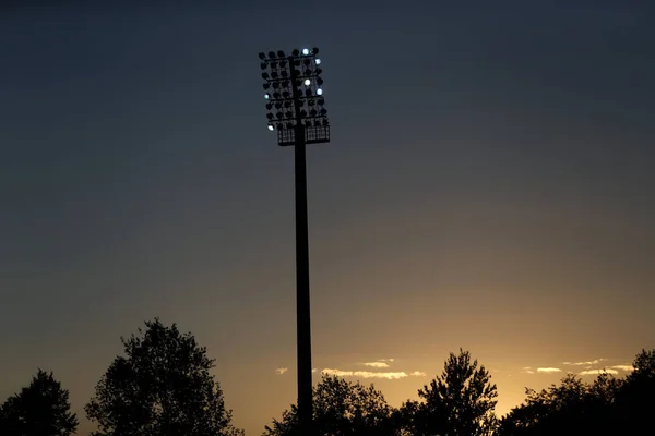 Closeup Stadium Lights Blue Sky Lithuania Kedainia — Stock Photo, Image