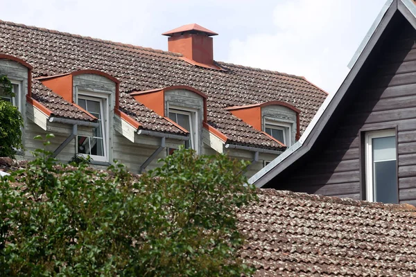 Rode Betegelde Daken Van Oude Gebouwen Van Kuldiga Letland — Stockfoto