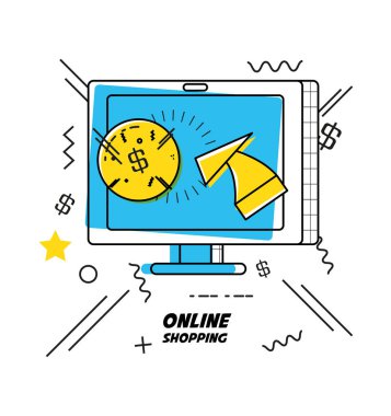 alışveriş online kavramı ile bilgisayar monitörü