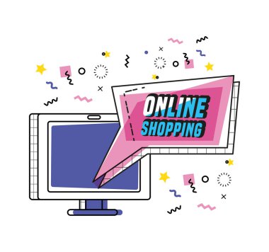 alışveriş online kavramı ile bilgisayar monitörü