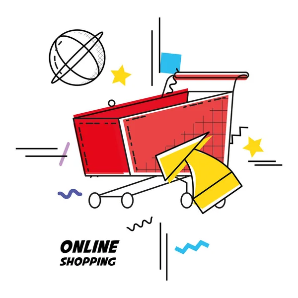 Cart shopping on line pop art — Stock Vector