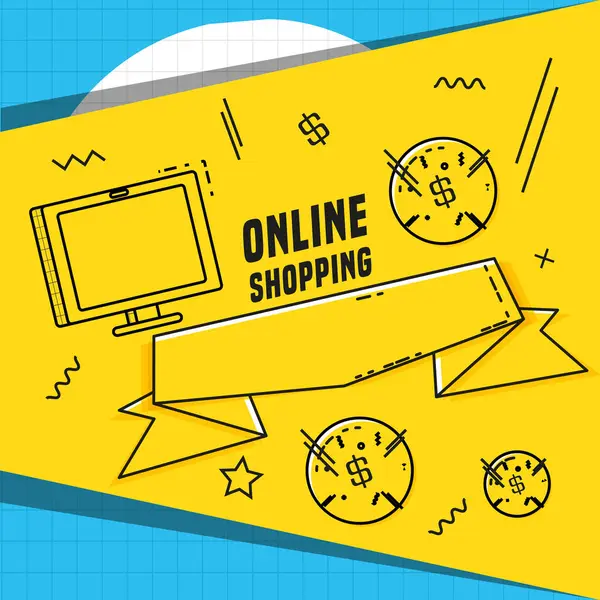 Παρακολούθηση υπολογιστή με ψώνια online έννοια — Διανυσματικό Αρχείο