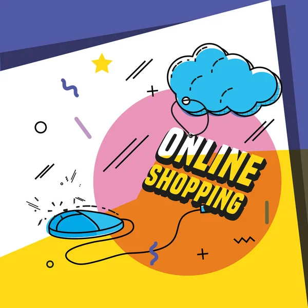 Shopping online with mouse computer — Stock Vector