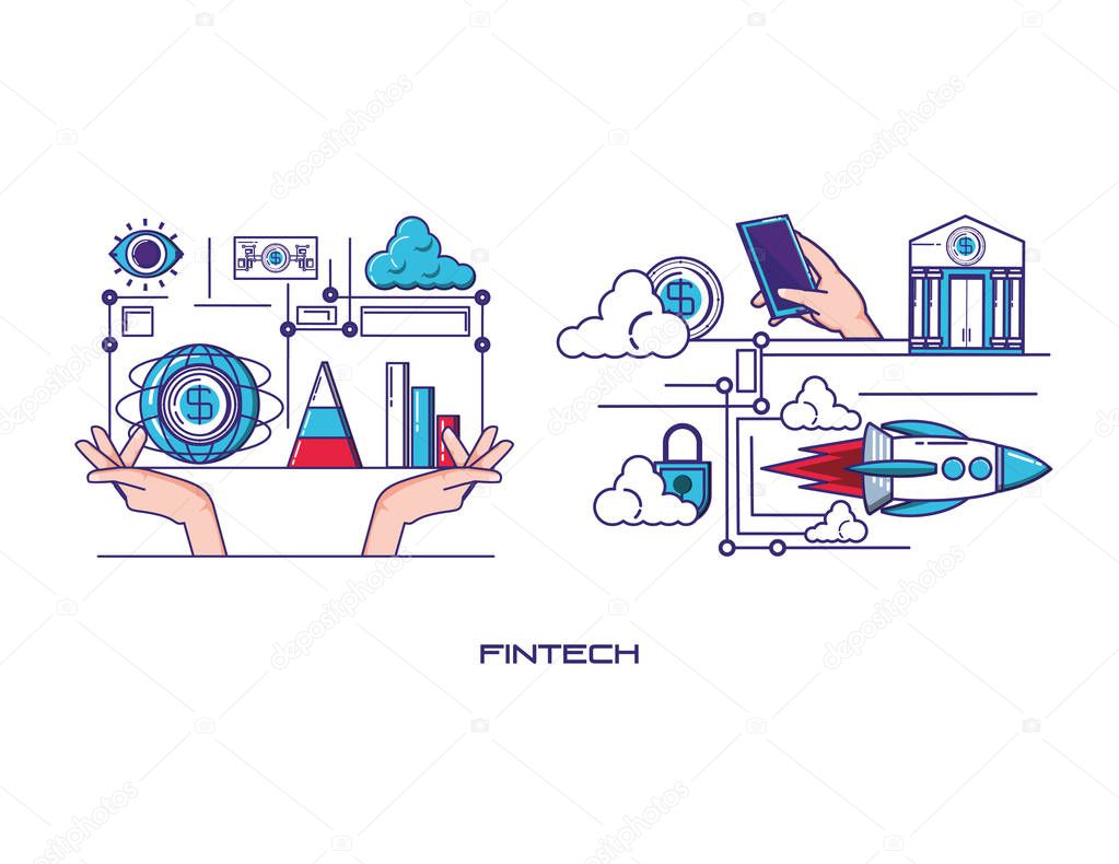 financial technology set icons